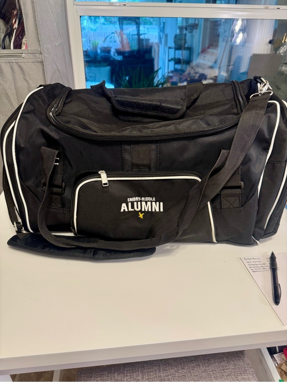 Embry Riddle Alumni Black Duffle Bag with White Trim